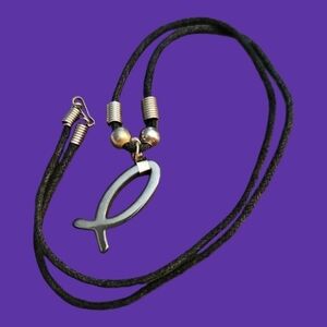 5/$25 Ichthus Fish Gunmetal Unisex Rope Necklace